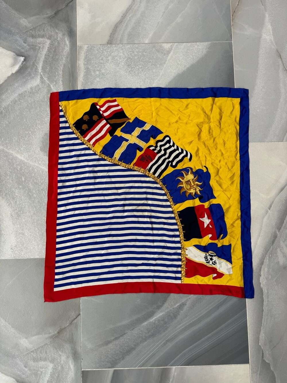 Adrienne Vittadini Vintage Nautical Flag Print Silk Scarf
